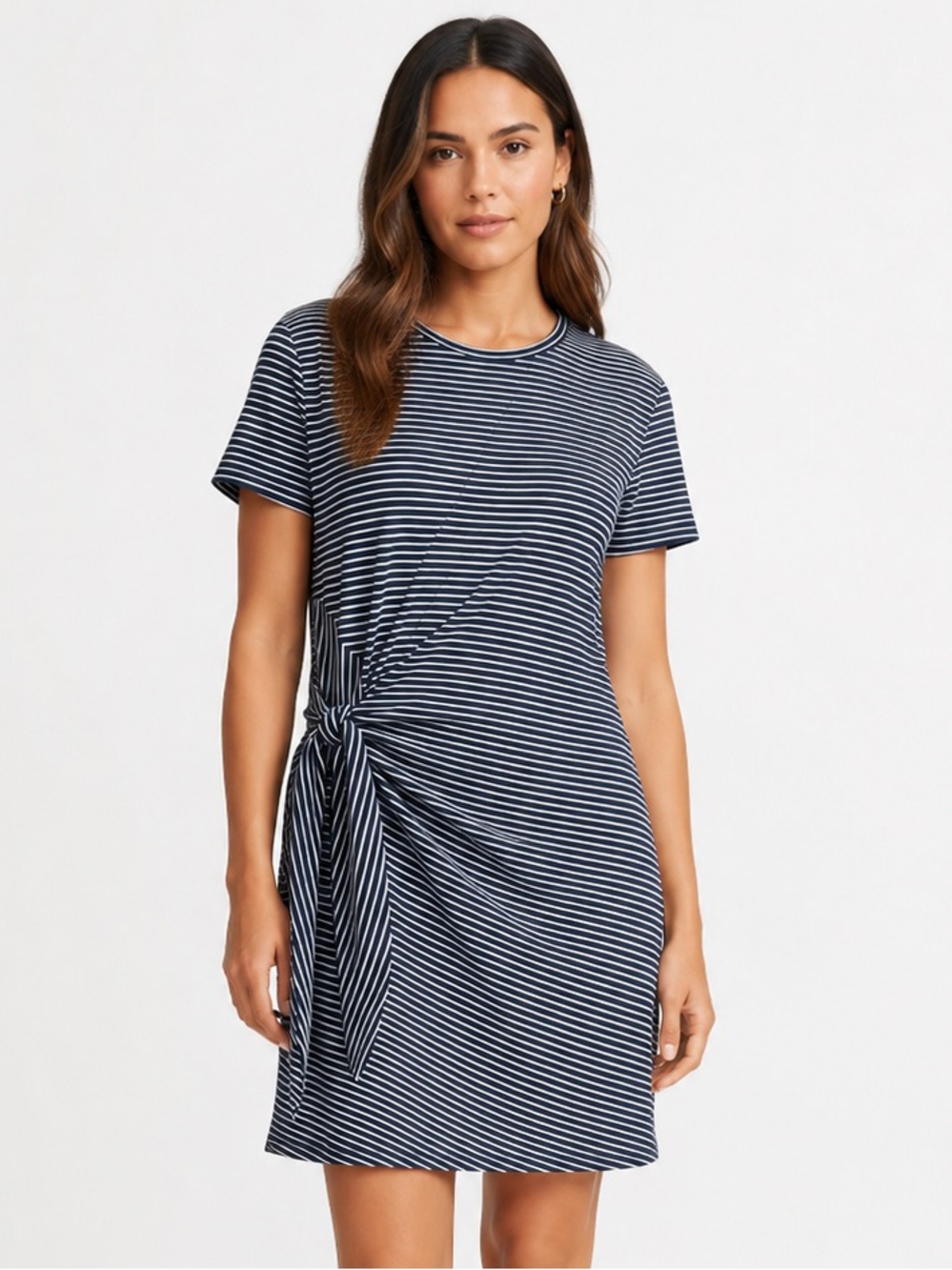 VINCE. Classic Stripe Side Tie Dress Tide Pool / Light Slate